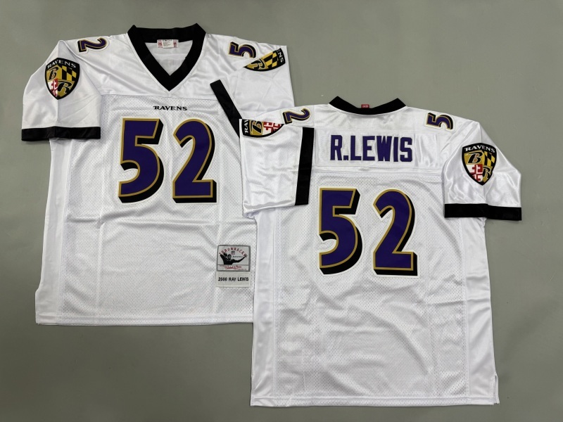 Men 2025 Baltimore Ravens #52 R.Lewis white Throwback Limited NFL Jersey style 001